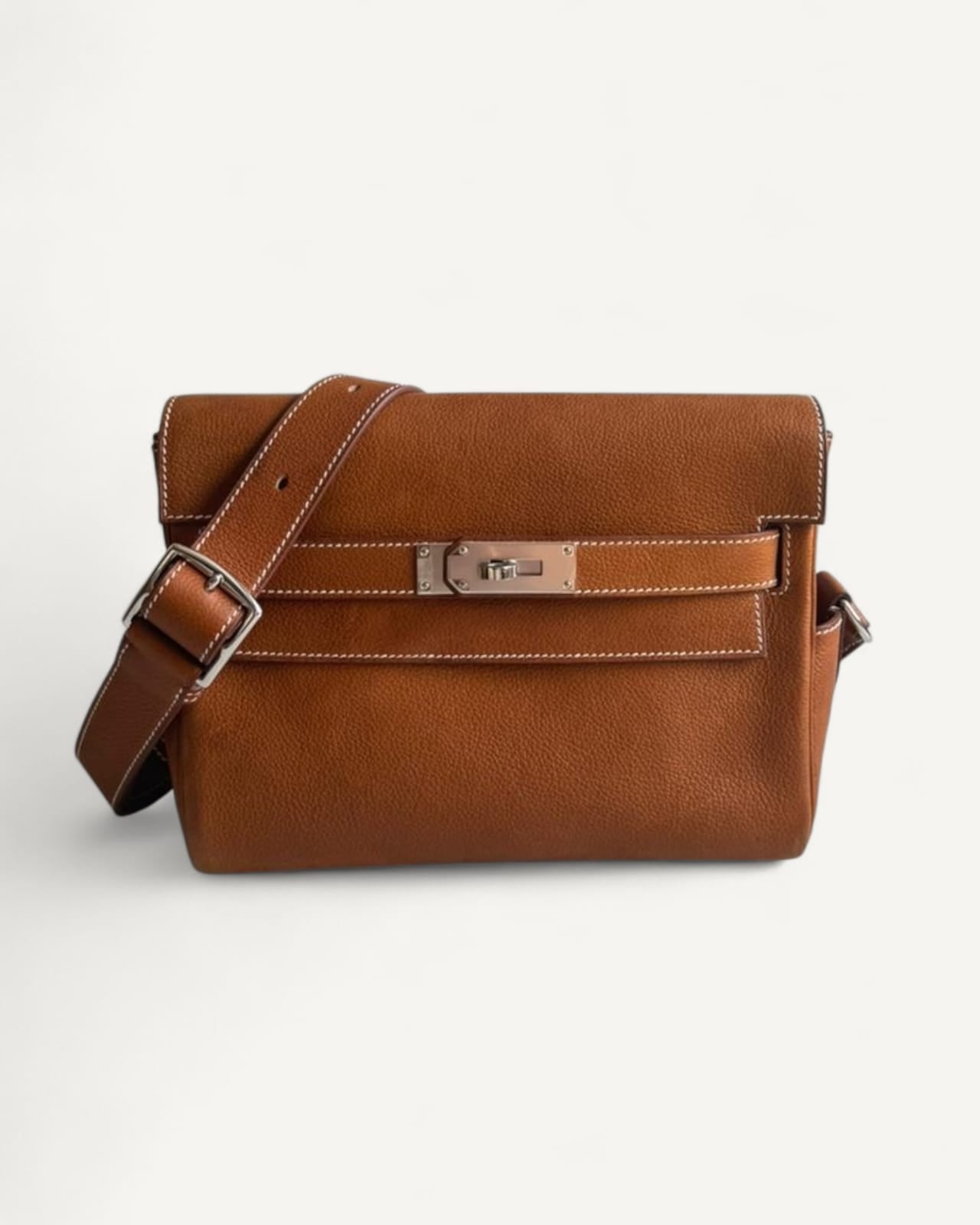 Bolsa Hermès Kelly Messenger PM Barenia com Ferragens Palladium