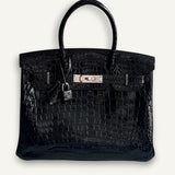 Bolsa Hermès Birkin 30 Croco Porosus Shiny Noir com Ferragens Palladium