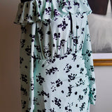 Vestido Alessandra Rich Floral com Babado e Mangas Longas