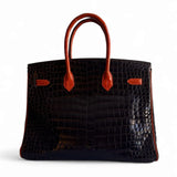 Bolsa Hermès Birkin 35 Crocodile Porosus Shiny Miel Orange com Ferragens Palladium
