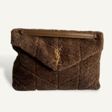 Bolsa Saint Laurent Lou Lou Shearling Brown com Ferragens Douradas