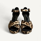 Sandália Dolce & Gabbana Leopard Print Fabric Ankle Strap Block Heel