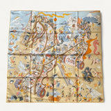 Lenço Hermès 90 Academia Hippica Bleu Glacier / Sable / Bouton D or