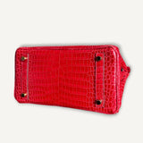 Bolsa Hermès Birkin 25 Croco Shiny Braise com Ferragens Gold