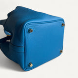 Bolsa Hermes Picotin 18 Togo Bleu France com Ferragens Gold