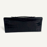 Bolsa Hermès Kelly Cut Croco Porosus Shiny Bleu Nuit com Ferragens Gold