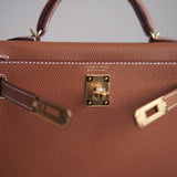 Bolsa Hermès Mini Kelly Epsom Gold com Ferragens Gold