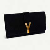Clutch Saint Laurent Preta com Ferragens Douradas