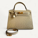 Bolsa Hermès Kelly 28 Ostrich Parchemin com Ferragens Gold
