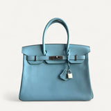 Bolsa Hermès Birkin 30 Epsom Bleu Atoll com Ferragens Palladium