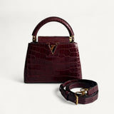  Bolsa Louis Vuitton Mini Capucine Croco Burgundy com Ferragens Douradas