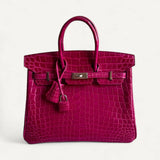 Bolsa Hermès Birkin 25 Croco Shiny Rose Scheherazade  com Ferragens Palladium