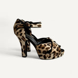 Sandália Dolce & Gabbana Leopard Print Fabric Ankle Strap Block Heel