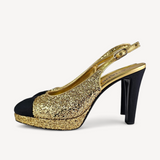 Sandália Slingback Chanel Dourado com Brilho