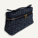 Bolsa Loro Piana Extra Pocket Pouch Tweed Blue com Ferragens Douradas