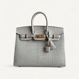 Bolsa Hermès Birkin 25 Matte Alligator Mississippi Gris Neve com Ferragens Gold