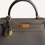 Bolsa Hermès Kelly 28 Epsom Gris Etain com Ferragens Gold