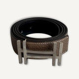 Cinto Hermès H  au Carré Reversible Etoupe/Noir com Ferragens Palladium