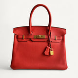 Bolsa Hermès Birkin 30 Togo Orange com Ferragens Gold