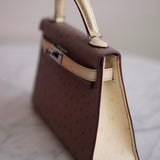 Bolsa Hermès Mini Kelly Ostrich Bicolor Gris Asphalt & Vanilla com Ferragens Palladium