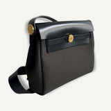Bolsa Hermès Mini Herbag Toile Militaire Dark Bronze | Noir com Ferragens Gold