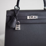 Bolsa Hermes Kelly 25 Epsom Noir com Ferragens Palladium