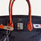 Bolsa Hermés Birkin 35 Croco Shiny Miel Orange com Ferragens Palladium