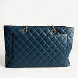 Bolsa Chanel Shopper Azul Marinho com Ferragens Prateadas