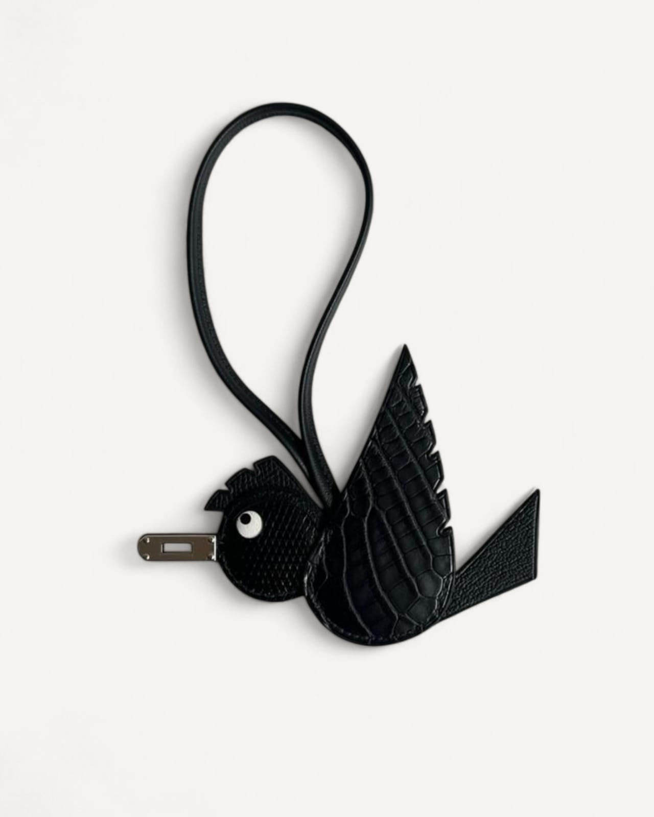 Charm Hermès Birdy Black Alligator Matte com Ferragens Palladium