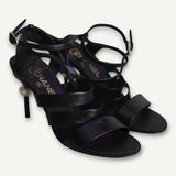 Sandália Chanel Couro Preto Pérola Interlocking CC Ankle