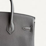 Bolsa Hermès Birkin 25 Togo Gris Meyer com Ferragens Rosé Gold
