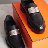 Mocassim Hermès Hot Lambskin Preto com Ferragens Palladium