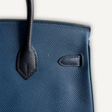 Bolsa Hermès Birkin 25 Epsom Blue de Plus, Indigo e Preto com Ferragens Palladium