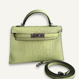 Bolsa Hermès Mini Kelly Alligator Matte Jaune Bourgeon com Ferragens Palladium