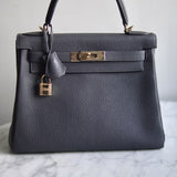 Bolsa Hermès Kelly 28 Togo Gris Misty com Ferragens Gold