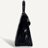 Bolsa Hermès Kelly 28 Croco Shiny Noir com Ferragens Gold