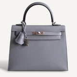 Bolsa Hermès Kelly 25 Epsom Gris Pantin com Ferragens Palladium
