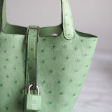 Bolsa Hermès Picotin 14 Ostrich Vert Crique com Ferragens Palladium