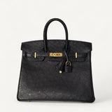 Bolsa Hermès Birkin 25 Ostrich Noir com Ferragens Gold
