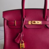Bolsa Hermès Birkin 30 Epsom Retourne Carmim com Gold Hardware