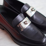 Mocassim Hermès Hot Lambskin Preto com Ferragens Palladium