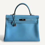 Bolsa Hermès Kelly 35 Epsom Blue Jean com ferragens Palladium