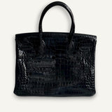 Bolsa Hermès Birkin 30 Croco Porosus Shiny Noir com Ferragens Palladium