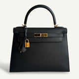 Bolsa Hermès Kelly 28 Epsom Noir com Ferragens Gold