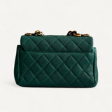 Bolsa Chanel Mini Flap Trapezio Top Handle Crossbody Verde com Ferragens Douradas