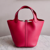 Bolsa Hermès Picotin 18 Clemence Rose Shocking com Ferragens Palladium