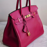 Bolsa Hermès Birkin 30 Epsom Retourne Carmim com Gold Hardware