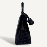 Bolsa Hermès Kelly 25 Sellier Croco Shiny Bleu Indigo com Ferragens Gold