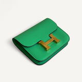 Carteira Hermés Constance Wallet Slim Vert Comics com Ferragens Gold