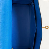 Bolsa Hermès Kelly 28 Togo Bleu Mykonos com Ferragens Gold